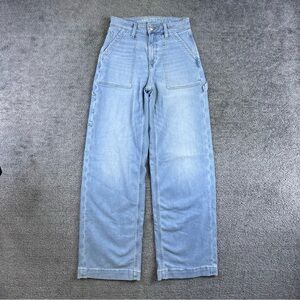 American Eagle Super High Rise Baggy Wide Leg Carpenter Jeans Light Size 00 32”